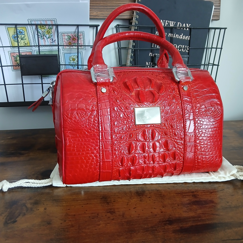 Elegant Red Embossed Satchel